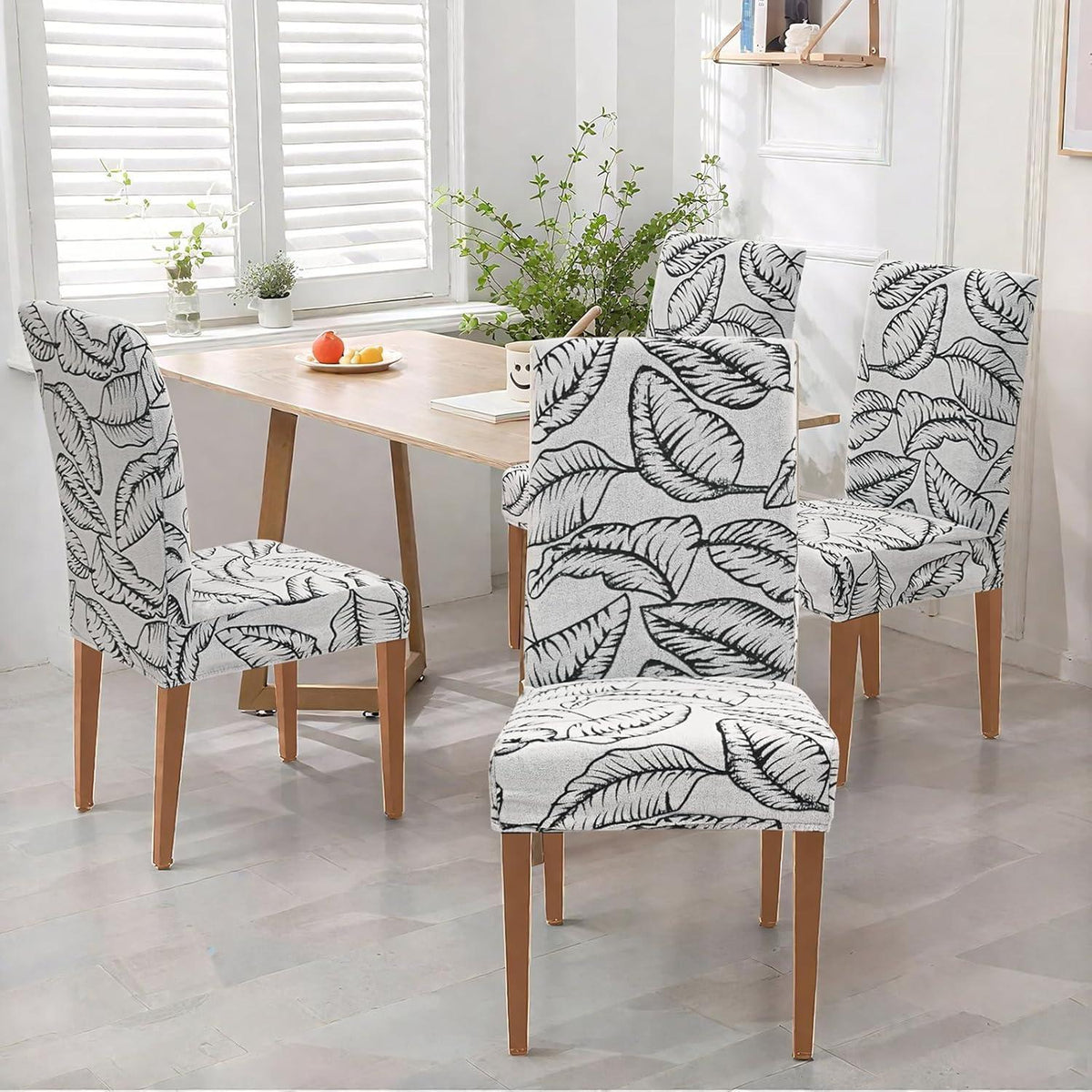 Stretch Stuhlhussen 6er Set Jacquard – Laubmuster