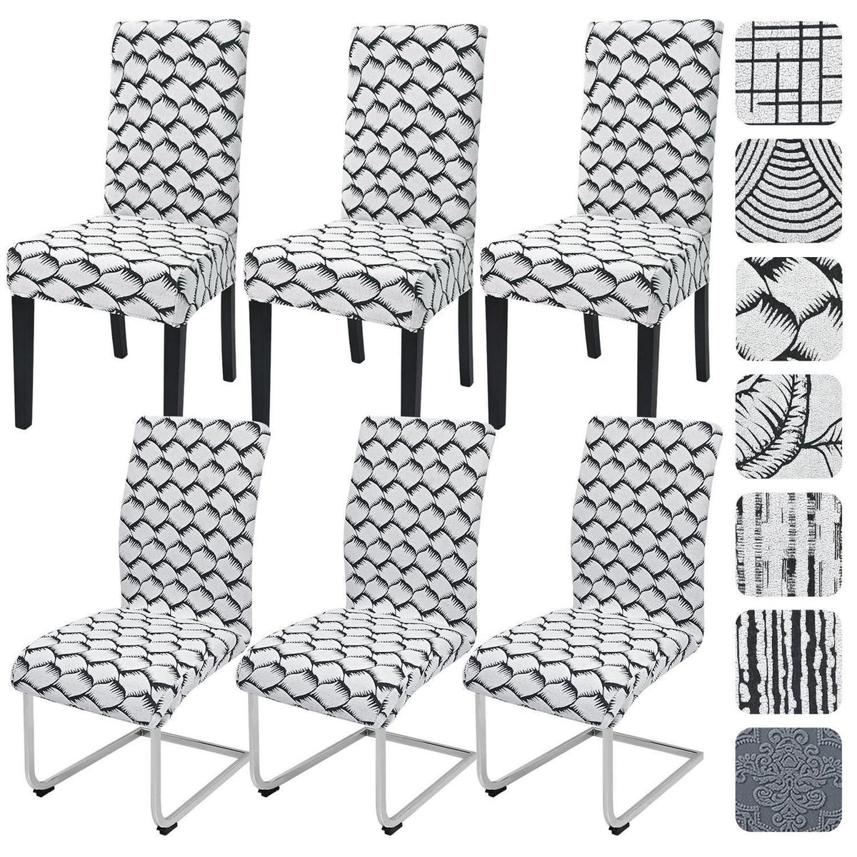 Stretch Stuhlhussen 6er Set Jacquard – Universal Bezug für Stühle
