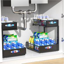 Ausziehbarer Spülschrank Organizer, 2 Etagen, Schwarz, 31cm Breit