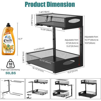 Ausziehbarer Spülschrank Organizer, 2 Etagen, Schwarz, 31cm Breit