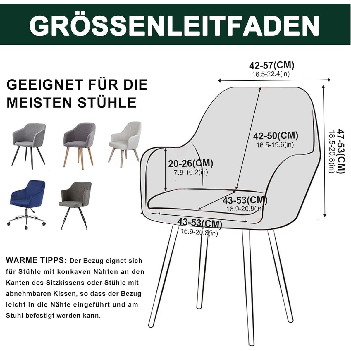 Stretch Stuhlhussen Set 4er – Grün, Abnehmbar & Waschbar
