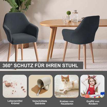 Stretch Stuhlhussen Set Grau – Abnehmbar & Waschbar