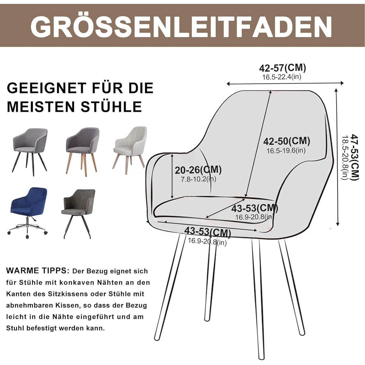 Stretch Stuhlhussen Set – Abnehmbar & Waschbar (Kamel, 4er)
