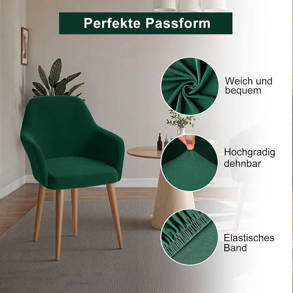 Stretch Stuhlhussen 6er Set – Grün, Abnehmbar & Waschbar