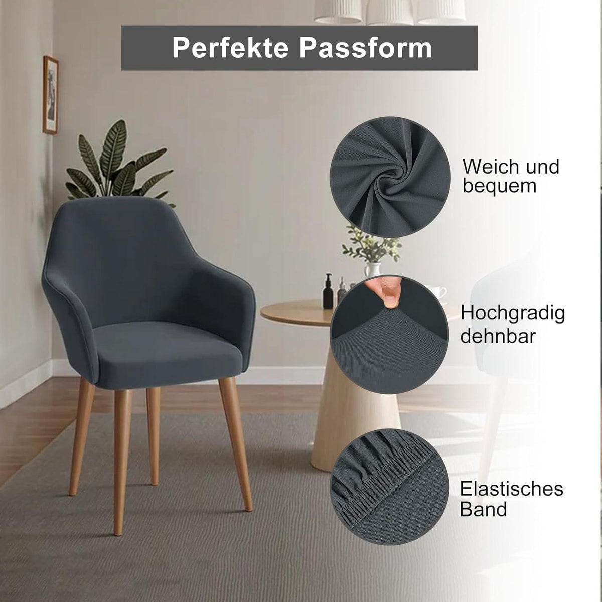 Stretch Stuhlhussen 6er Set – Grau | Sesselbezug & Schonbezug