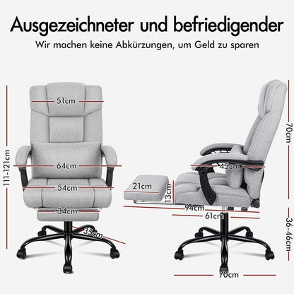 Ergonomischer Bürostuhl mit Netzrücken und Fußstütze, Grau