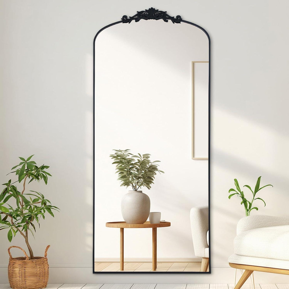 Vintage Standspiegel 180x76cm mit geschnitzter Applikation
