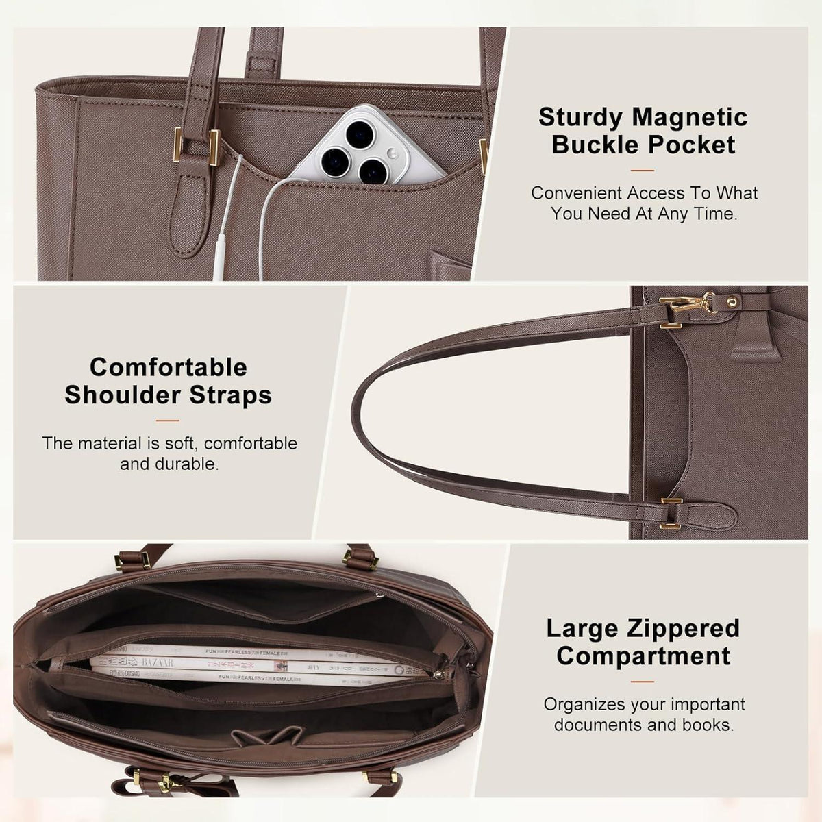 Große Handtasche mit Schmetterlingsschleife – Wasserdichte Shopper & Arbeitstasche in Lederoptik