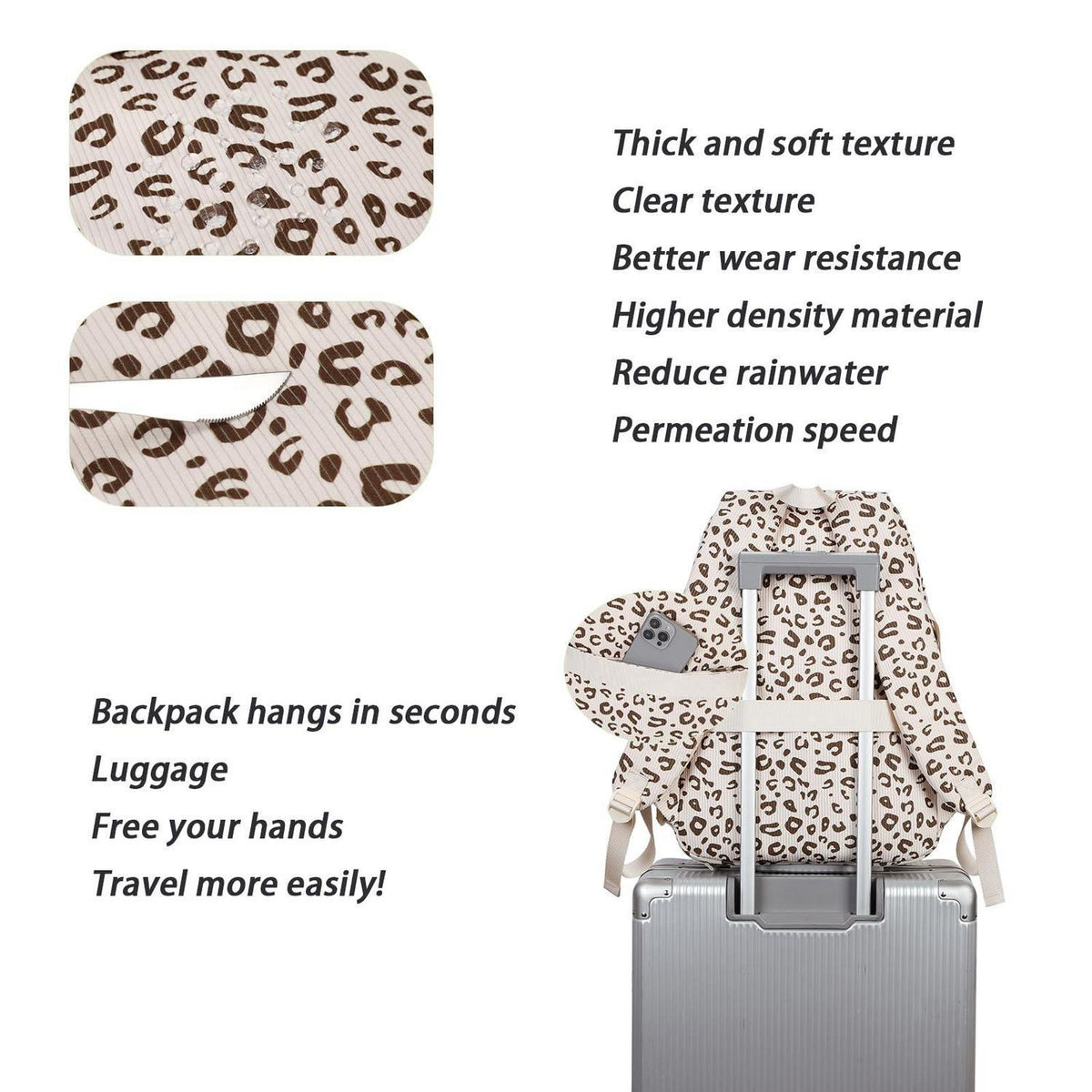 Schulrucksack Mädchen 3-Leopard Samt – Bequemer Kinderrucksack