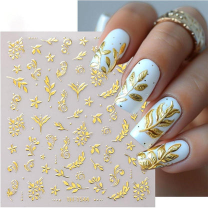 Nagelsticker Goldene Blumen – 8 Blatt Nail Art Aufkleber