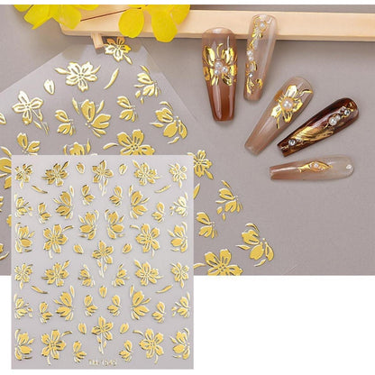 Nagelsticker Goldene Blumen – 8 Blatt Nail Art Aufkleber