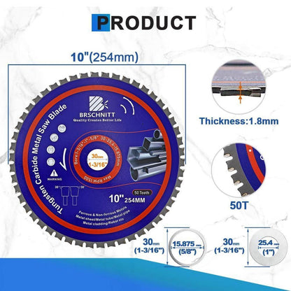 Kreissägeblatt Metall 254mm 50T TCT für Stahl, Aluminium, Kupfer