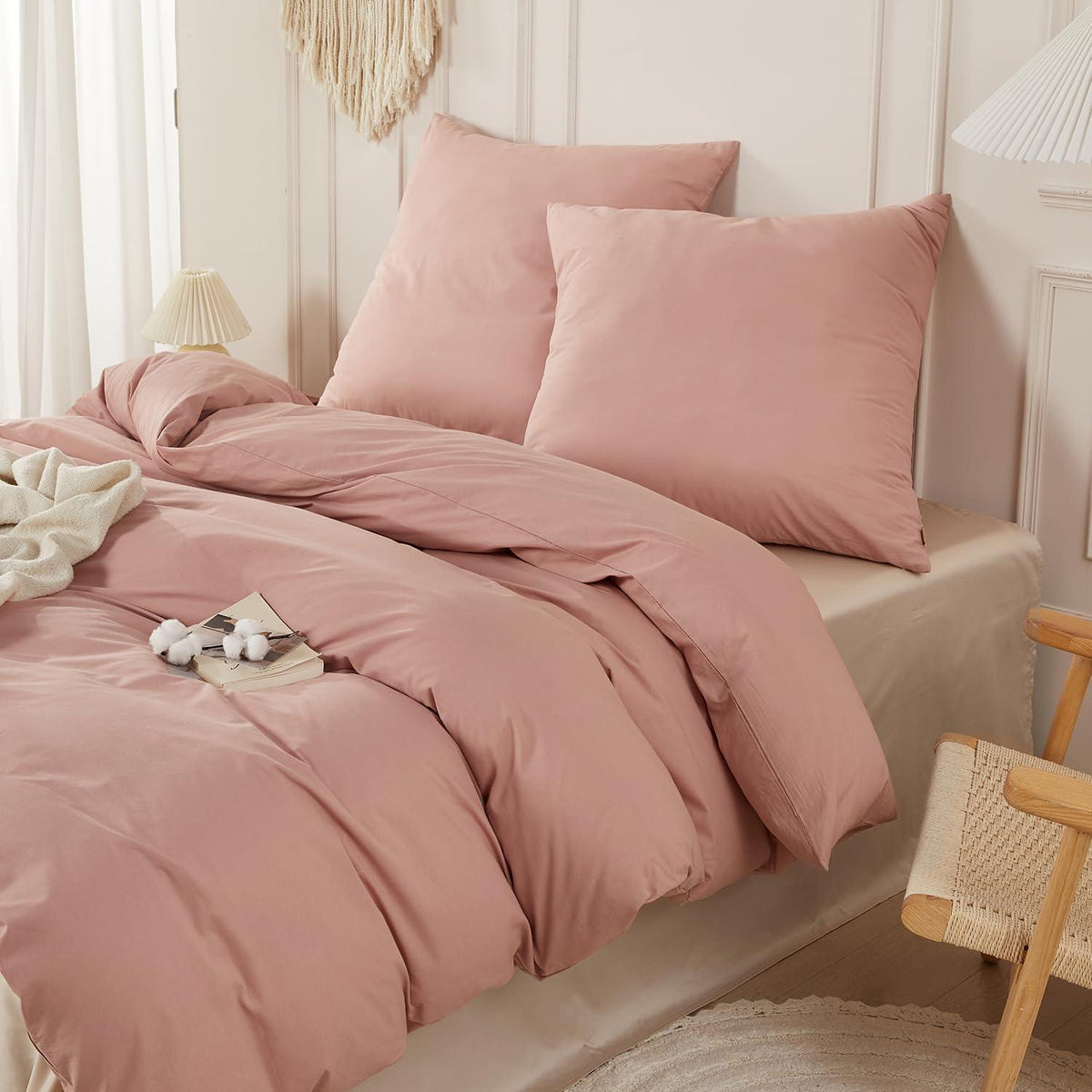 Gewaschene Baumwoll Bettwäsche Set 200x200 cm, Altrosa Rose