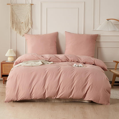 Gewaschene Baumwoll Bettwäsche Set 200x200 cm, Altrosa Rose