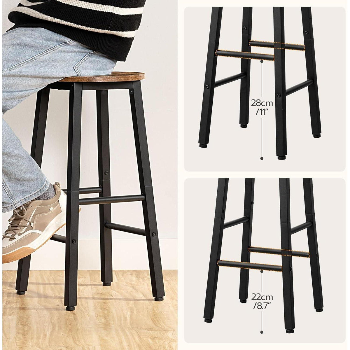 Barhocker Set 4er – Rustikales Braun & Schwarz mit Fußstütze