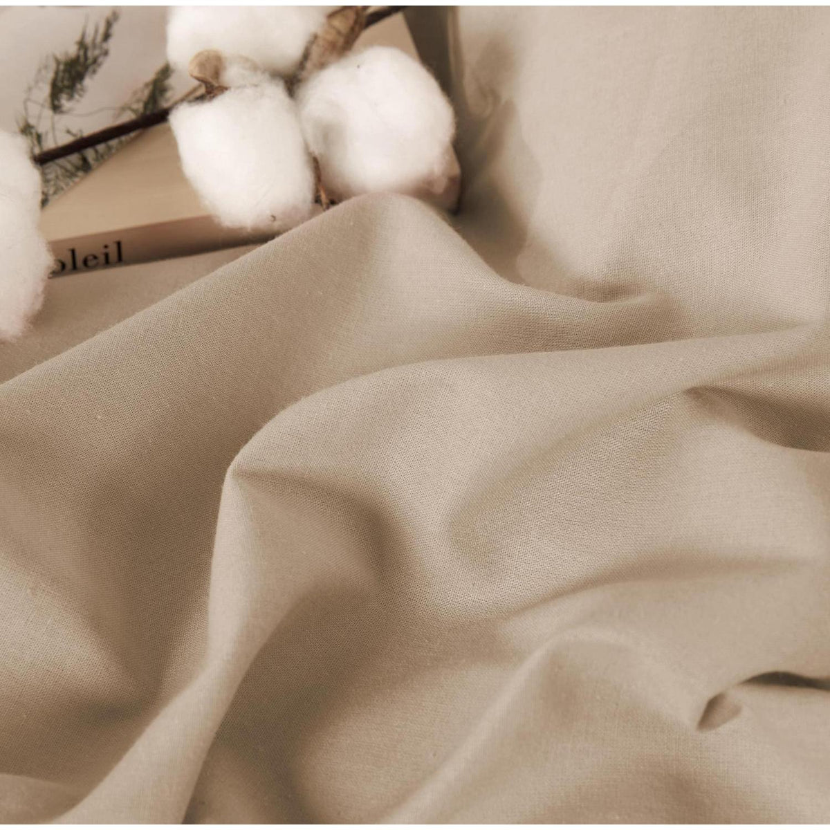 3tlg. Bettwäsche-Set 200x220 cm, Khaki Baumwolle, Washed Leinen Optik