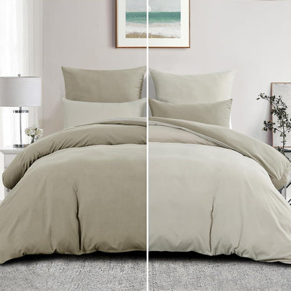Bettwäsche-Set 200x220 cm 3-teilig Wendebettwäsche Taupe Beige