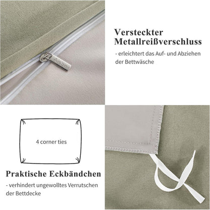 Bettwäsche-Set 200x220 cm 3-teilig Wendebettwäsche Taupe Beige