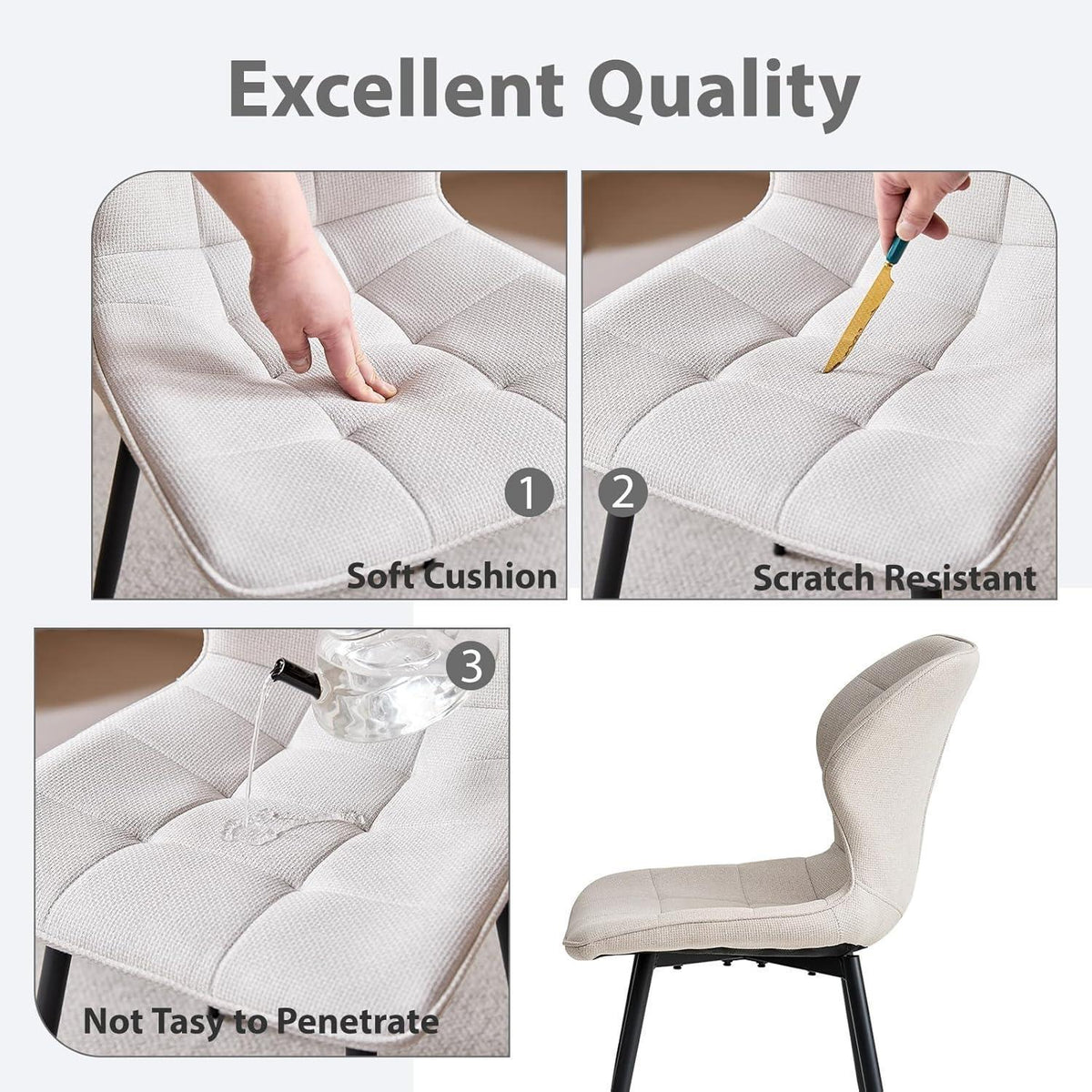 4 Esszimmerstühle Leinen, Nordisch Modern, Beige