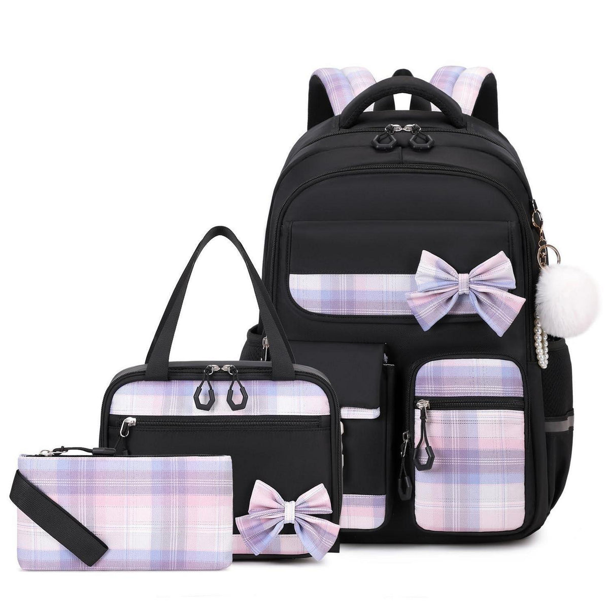 Schulrucksack Mädchen Set 3-tlg. – Schwarz, 3. bis 5. Klasse