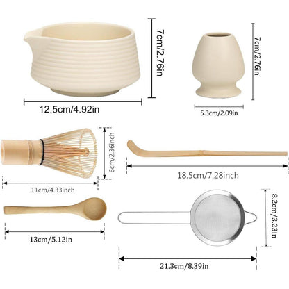 Matcha Tee Set 6-teilig Beige Weiß – Starter Set für Japanische Teezeremonie