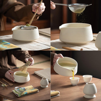 Matcha Tee Set 6-teilig Beige Weiß – Starter Set für Japanische Teezeremonie