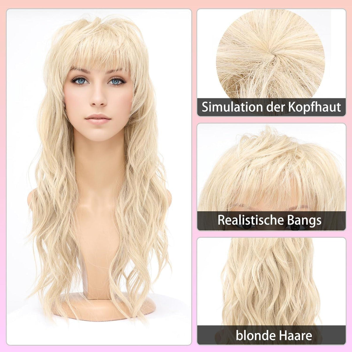 Blonde Mullet Perücke 80er 90er Retro Wolf Cut Perücke mit Pony
