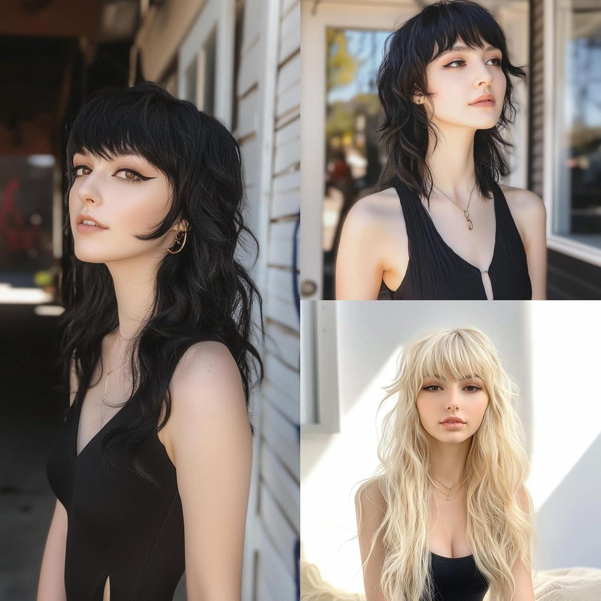 Blonde Mullet Perücke 80er 90er Retro Wolf Cut Perücke mit Pony