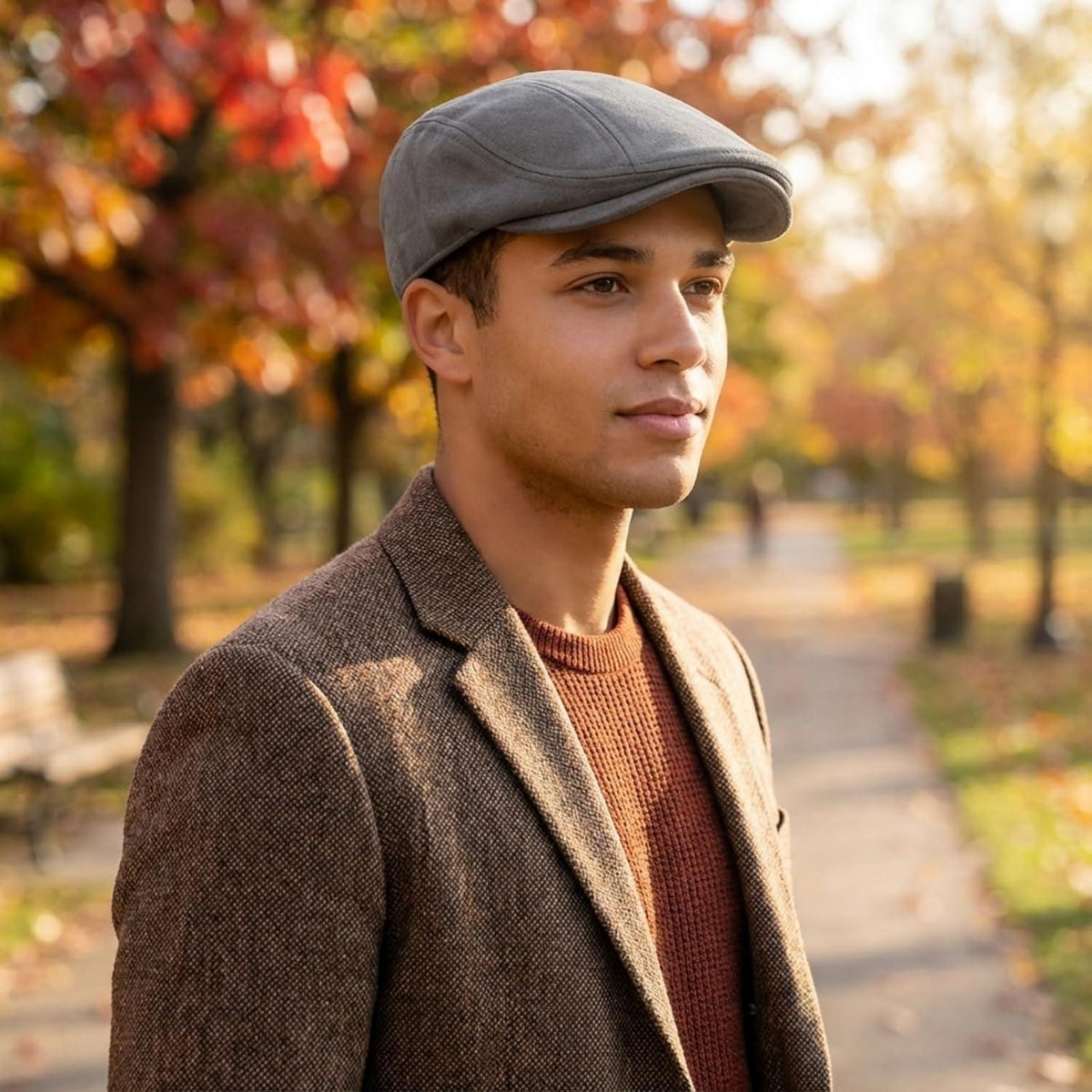 Schiebermütze Herren – Vintage Flat Cap Grau in Lederoptik