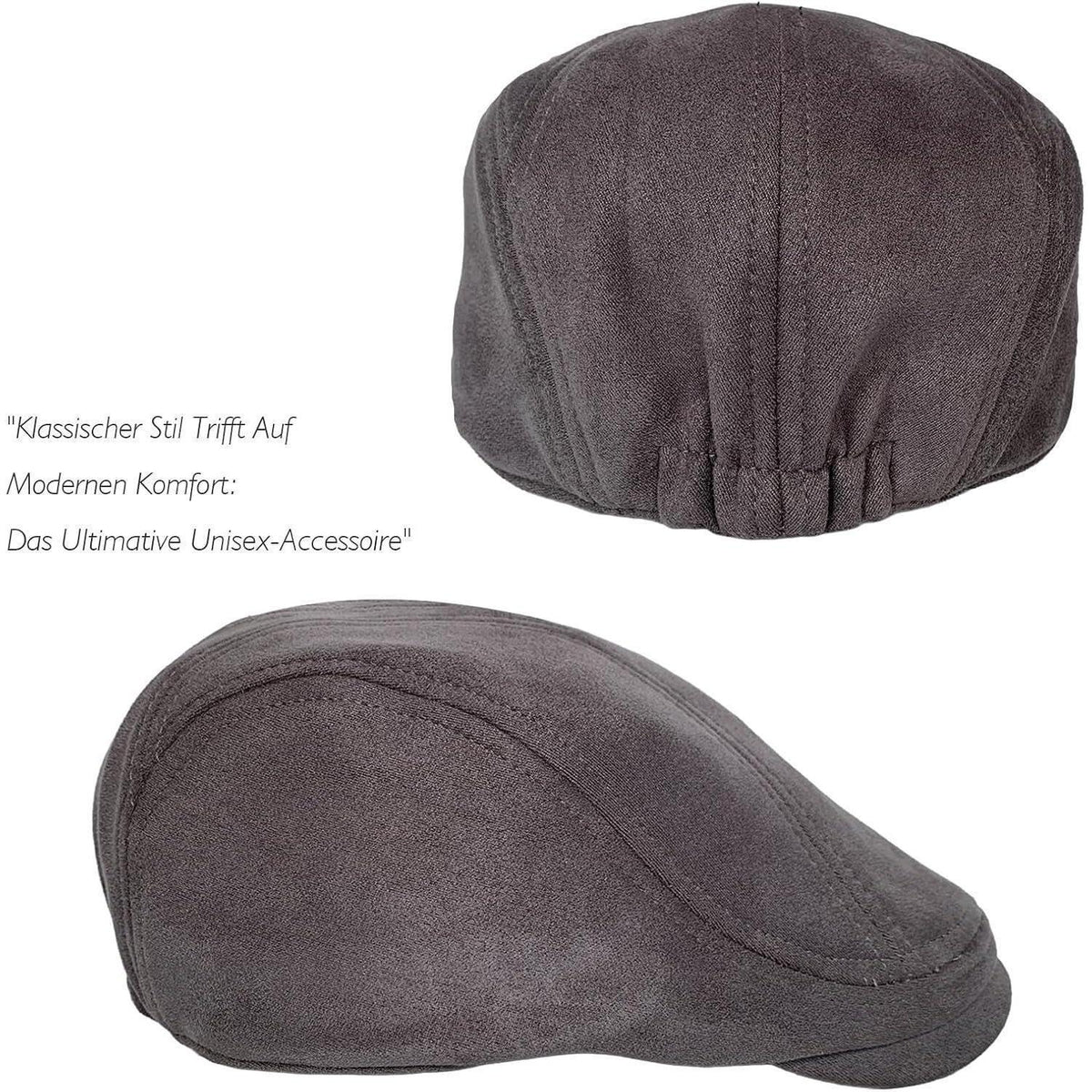 Schiebermütze Herren – Vintage Flat Cap Grau in Lederoptik