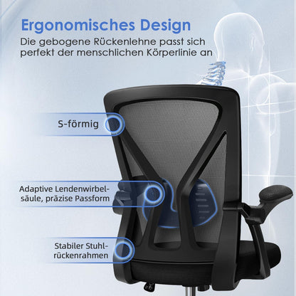 Ergonomischer Bürostuhl mit Wippfunktion und Armlehnen, 360° Drehstuhl