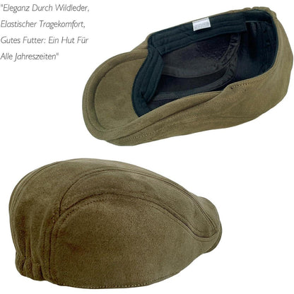 Schiebermütze Herren – Vintage Flat Cap Armeegrün in Lederoptik