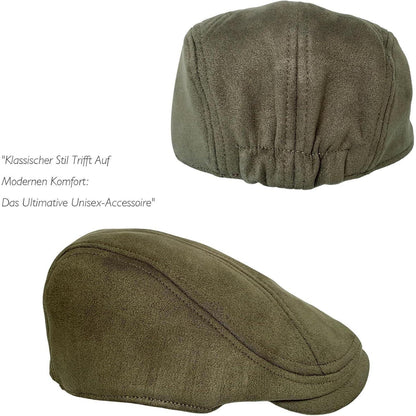Schiebermütze Herren – Vintage Flat Cap Armeegrün in Lederoptik