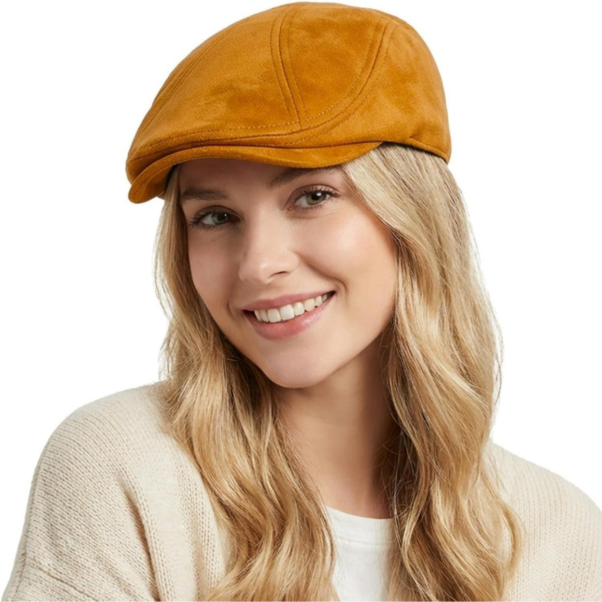 Schiebermütze Herren – Vintage Flat Cap Camel in Lederoptik