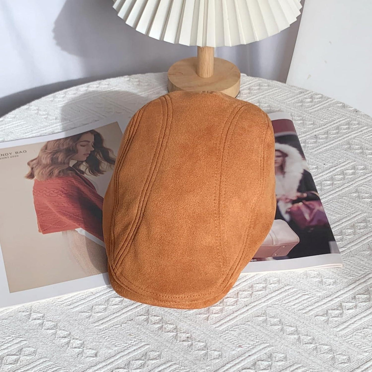Schiebermütze Herren – Vintage Flat Cap Camel in Lederoptik