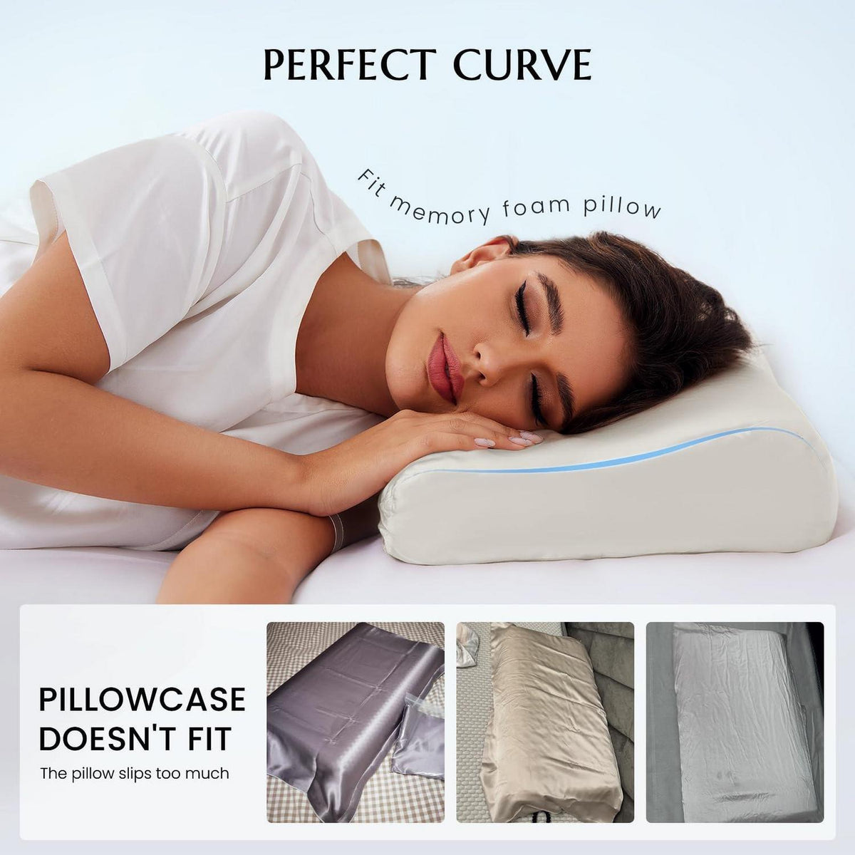 Seidenkissenbezug für Kontur-Memory-Foam-Kissen, 19 Momme, Weiß