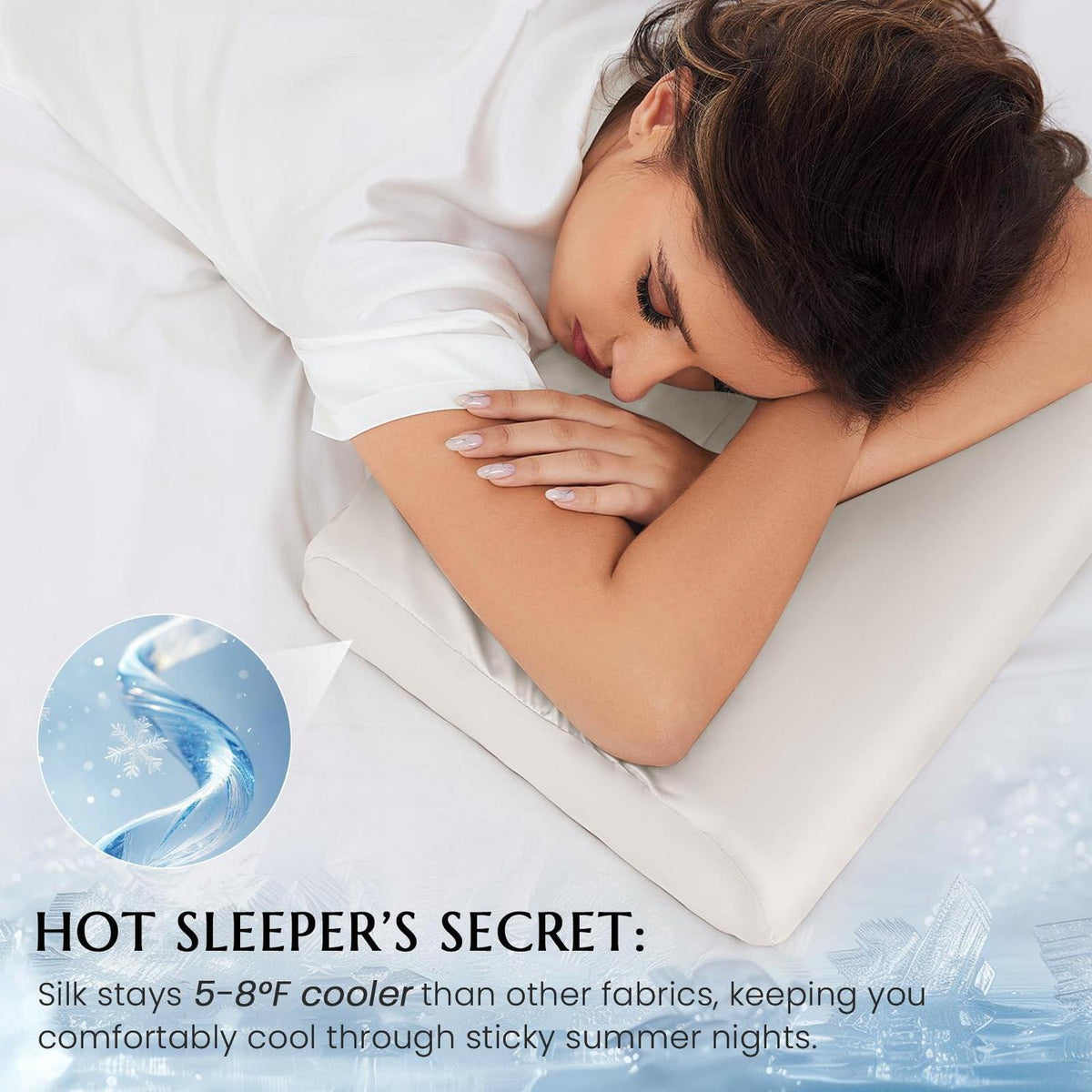 Seidenkissenbezug für Kontur-Memory-Foam-Kissen, 19 Momme, Weiß