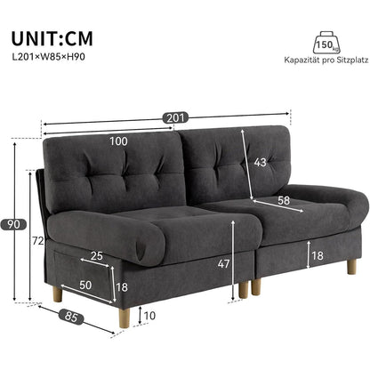 Wolkensofa Grau, 2-Sitzer mit Teddy-Samt & Seitentaschen