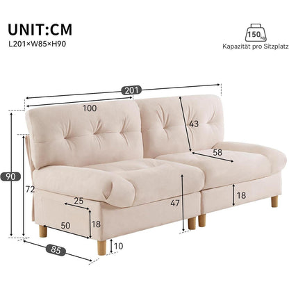 Wolkensofa 2-Sitzer – Bequemes Teddy-Samt Sofa mit Aufbewahrung