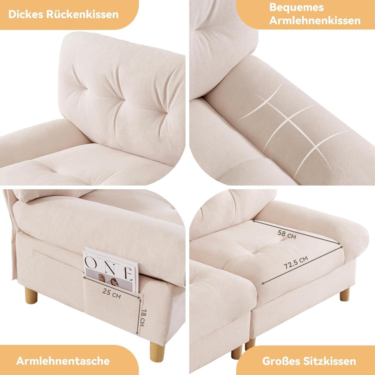 Wolkensofa 2-Sitzer – Bequemes Teddy-Samt Sofa mit Aufbewahrung