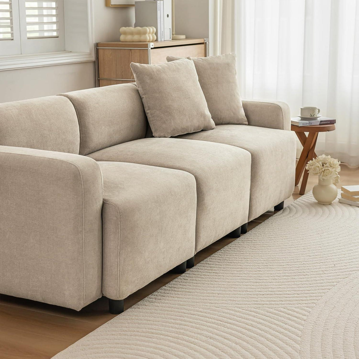 3-Sitzer Sofa Chenille Beige – Modernes Wohnzimmer Sofa