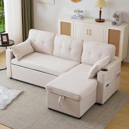 Ecksofa mit Schlaffunktion & Bettkasten, Beige
