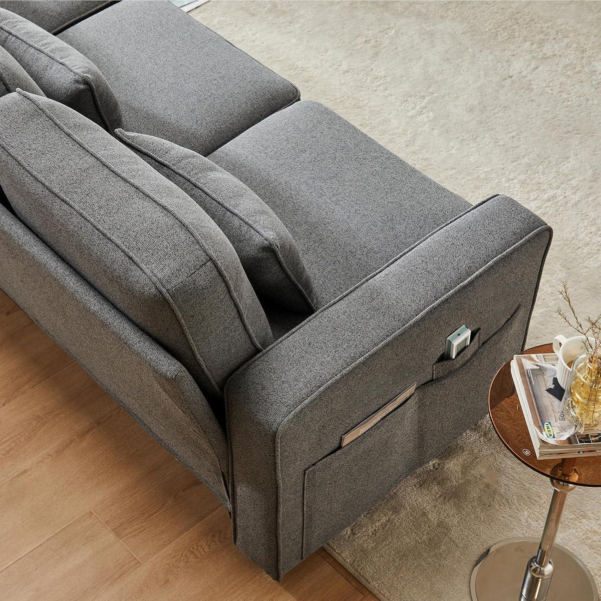4-Sitzer Sofa Dunkelgrau – XXL Leinen Couch mit Stauraum