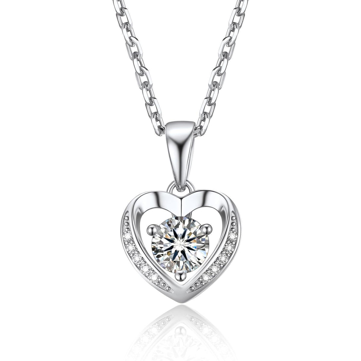 Silberkette Damen 925 Herzanhänger mit 0,5 Karat Moissanite