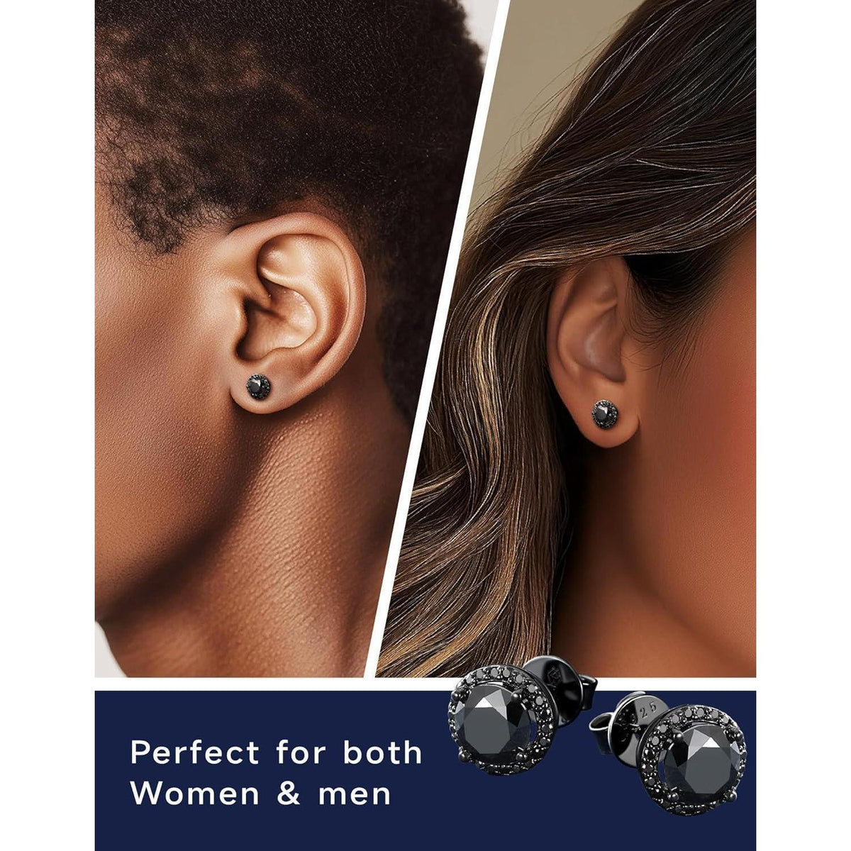 Schwarze Moissanite Ohrstecker 1 Karat 925 Silber Herren Damen