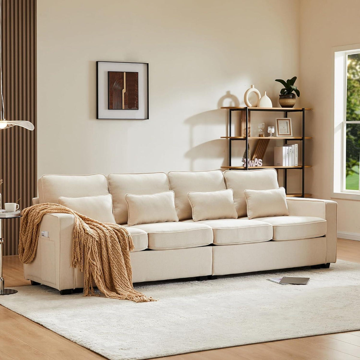 4-Sitzer Sofa XXL – Bequemes Leinenstoff Sofa Beige