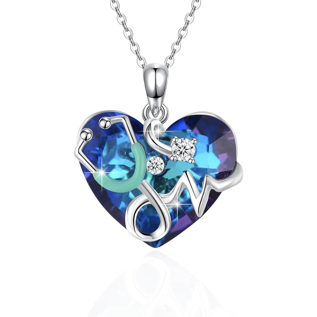 925 Sterling Silber Stethoskop Halskette mit blauem Kristall