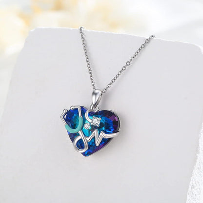 925 Sterling Silber Stethoskop Halskette mit blauem Kristall