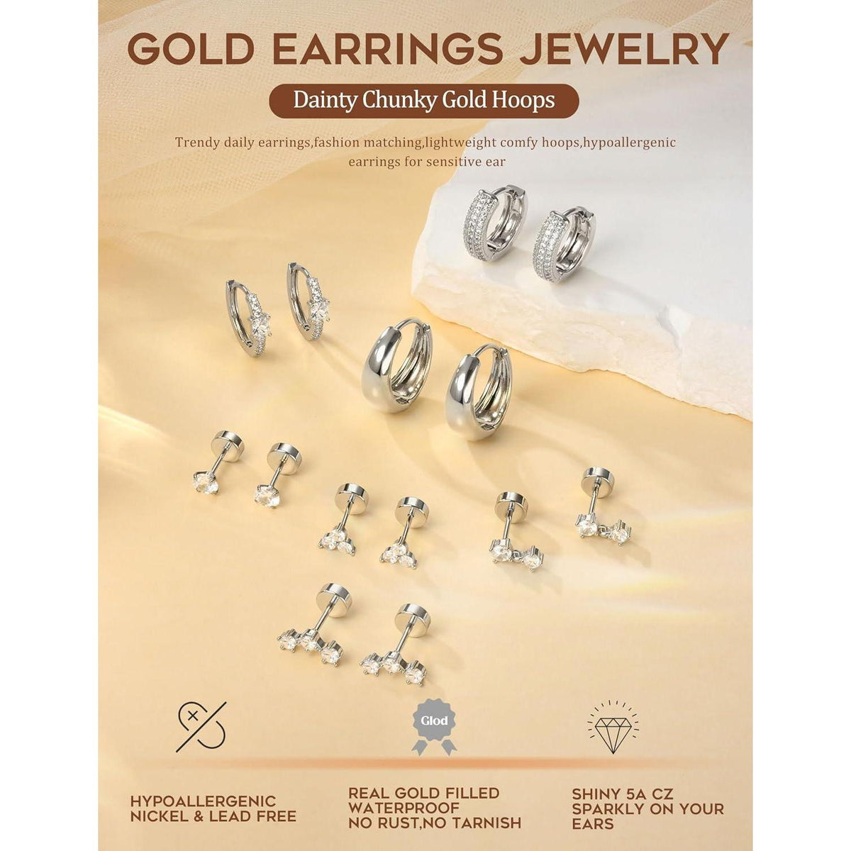 7 Paar Creolen Ohrringe Damen – Helix Piercing Set Gold Silber