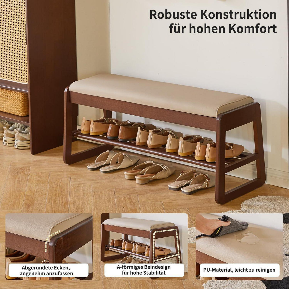 Holz Schuhbank mit Kissen & Klappdeckel – Sitzbank 100cm